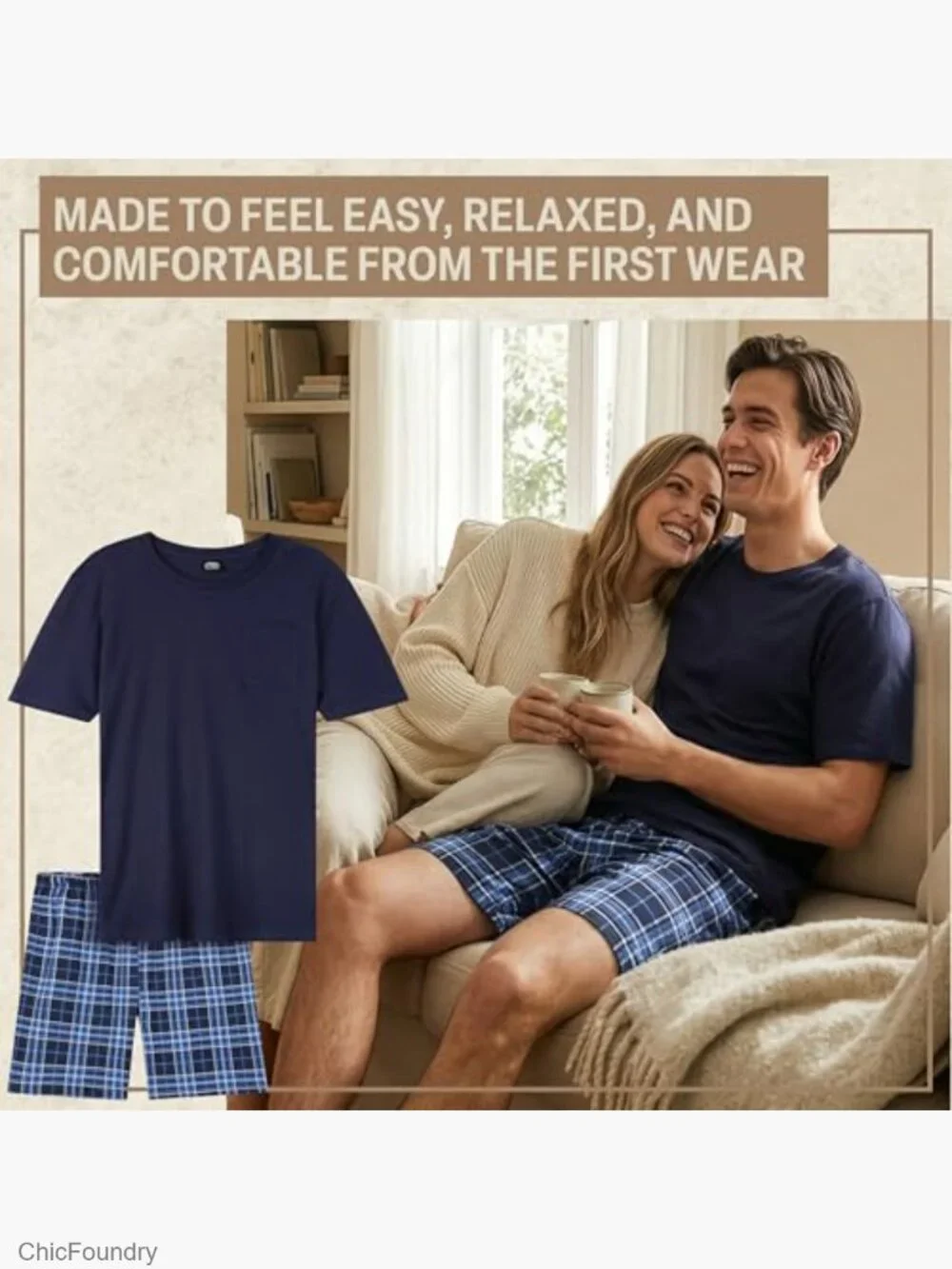 Men's Cotton Pajama Set with Pockets, Soft & Breathable Lounge Set
